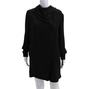 Unique Women Shift Dress Black High Neck Long Sleeve 100% Viscose Size 4